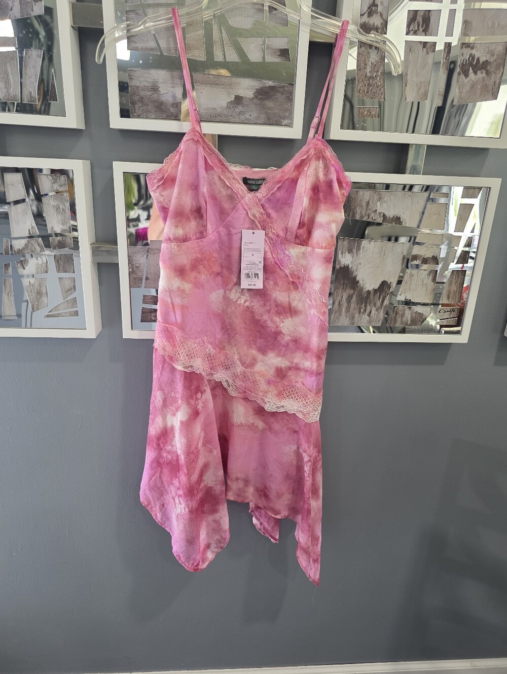 wild fable Pink Tie-Dye Mini Slip Dress with Lace Trim